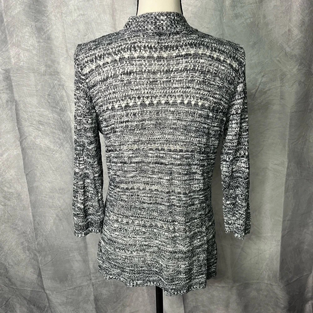 United States Sweaters Black and White Variegated Open Knit 3/4 Sleeve Cardigan - Picture 5 of 10
